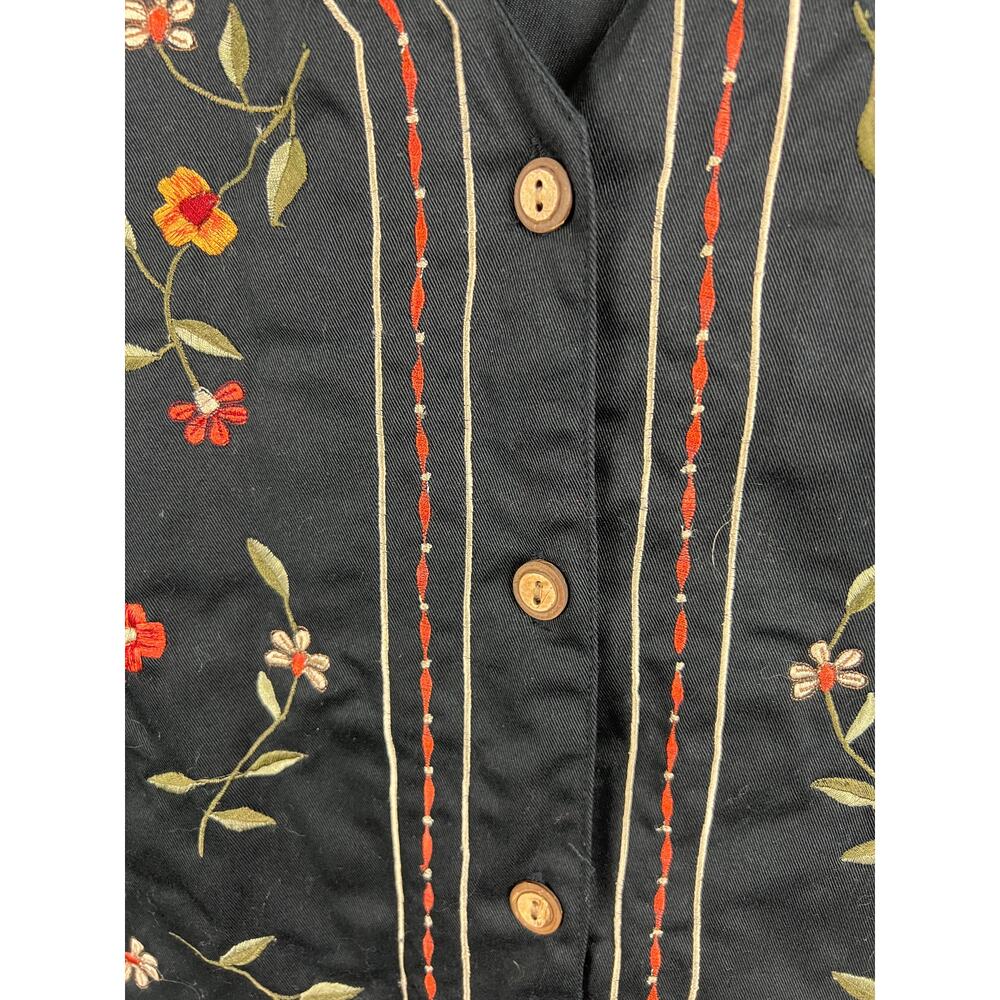 Vintage Bobbie Brooks Black Embroidered Floral Cotton Vest Womens Large 12 14 - Picture 3 of 7